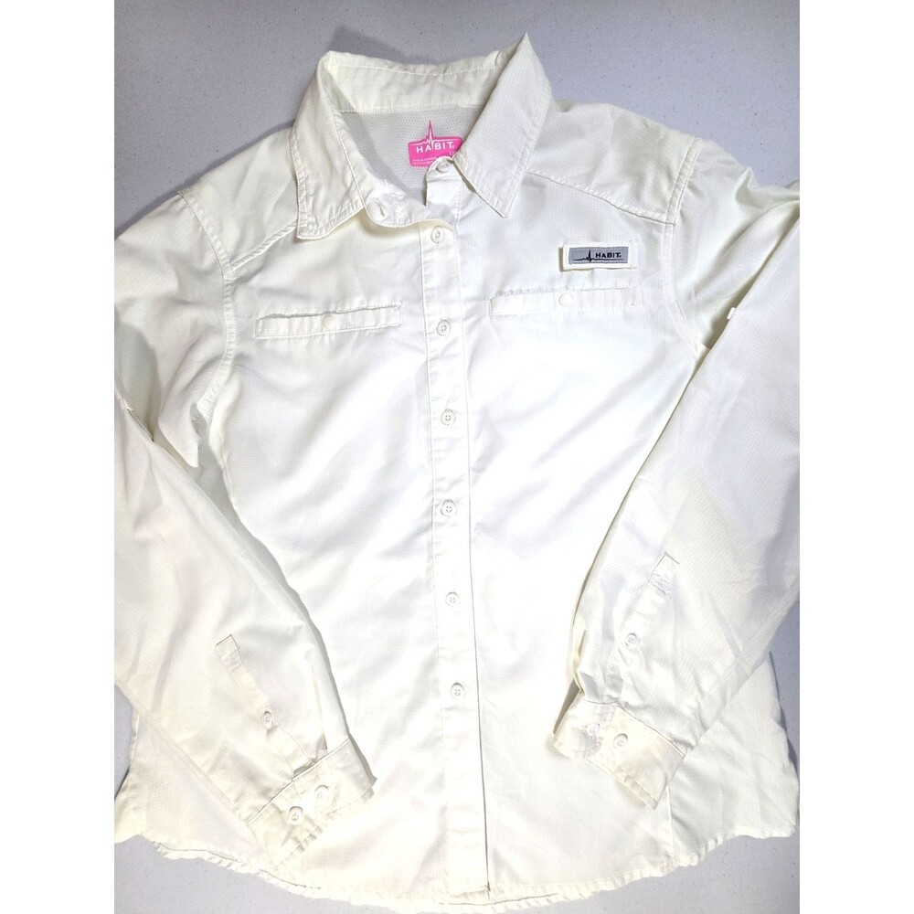 Habit Women's UV Protection Ivory Long Sleeve Button-Up Collared Shirt Large